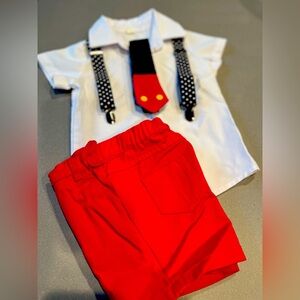 TODDLER MICKEY MOUSE SHORTS SET WITH TIE & SUSPENDERS  2T
